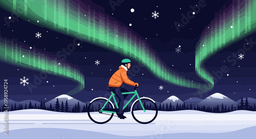 Cycling Under The Magical Northern Lights With Snowfall