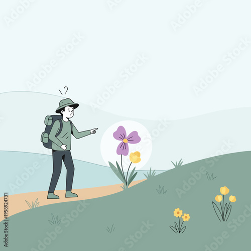 Curious Hiker Discovers Vibrant Wildflowers on Scenic Trail