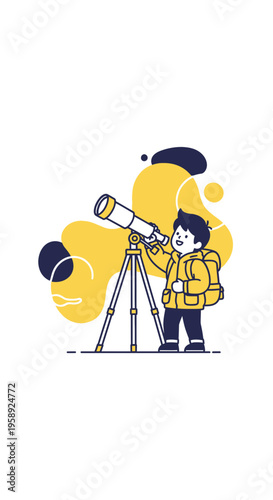 Curious Child Explores Cosmos With Telescope Adventure Ready Young Explorer Discovering Stars