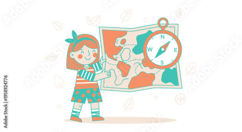 Curious Kid Holds Map And Compass Ready For Adventure