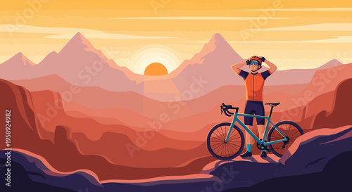 Cyclist Enjoying A Mountain Sunset Adventure Outdoor Recreation