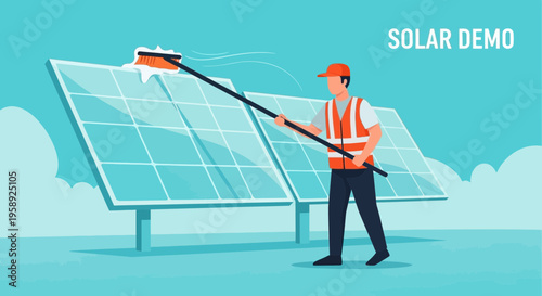 Dedicated Technician Cleans Solar Panels For Optimal Energy Production