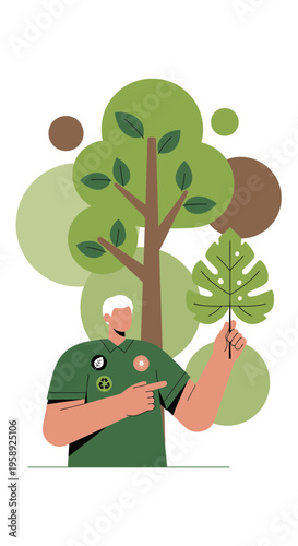 Dedicated Steward Gently Gesturing Towards Lush Verdant Foliage