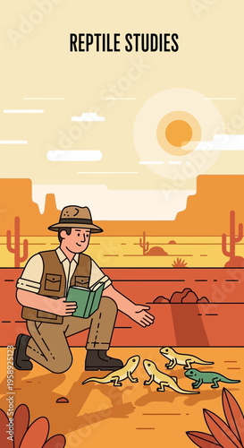 Dedicated Zoologist Observing Desert Lizards In Their Natural Habitat