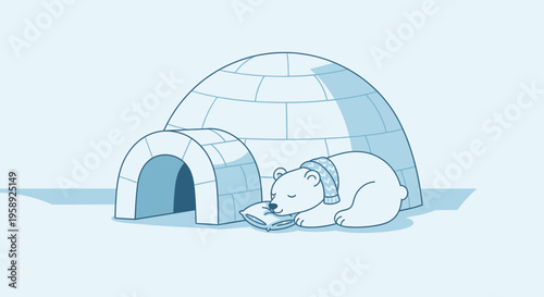 Cute Polar Bear Sleeping Soundly In Igloo Cozy Winter Dream Scene Illustration