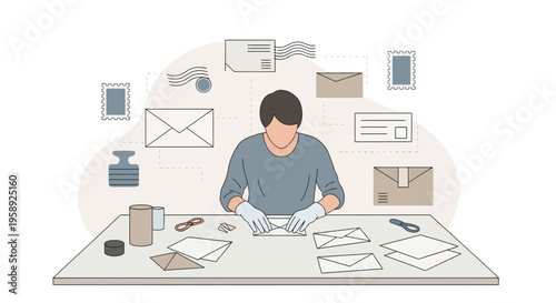 Delicate Mail Sorting And Preparation In A Calm Workspace