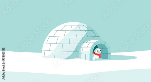 Cute Seal Peeking From Cozy Igloo in Snowy Arctic Landscape
