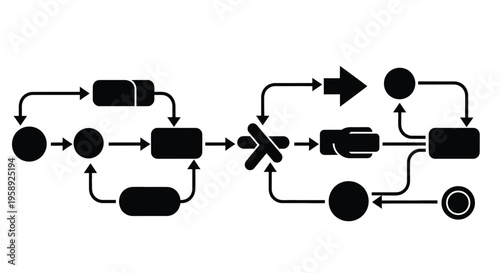 Εκτύπωση καμβά Black and white diagram illustrating a complex system with interconnected compon