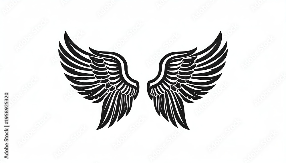 Obraz premium Elegant Black and White Angel Wings Illustration for Design.