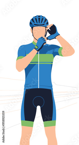 Cyclist Preparing For A Ride Gear Adjustment And Readiness Check