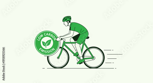 Cyclist Promotes EcoFriendly Transport With Low Carbon Emission Sign