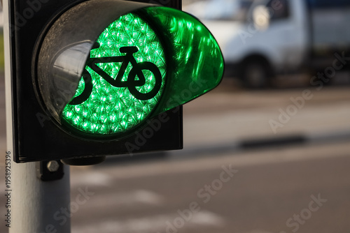 View of green bicycle traff...