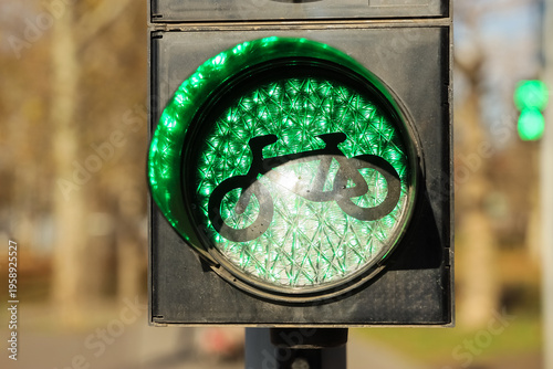 View of green bicycle traff...
