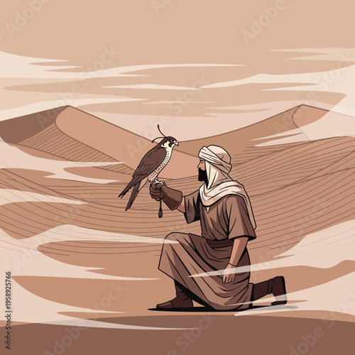 Desert Falconry Tradition Ancient Art Form Held By Man
