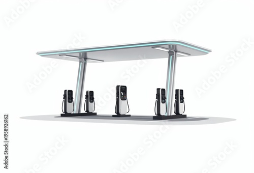 Futuristic electric vehicle charging station designed with sleek lines utilizing advanced technology to seamlessly integrate energy solutions for sustainable transportation infrastructure