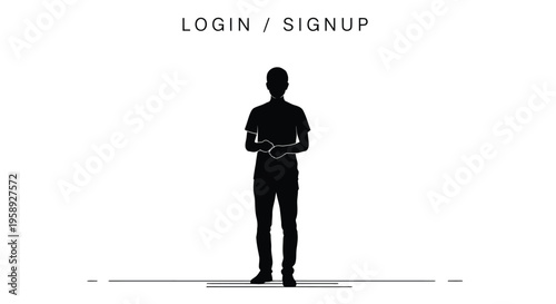 Silhouette of a person standing with login signup text above