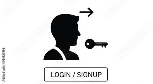 Silhouette of a head with a key and login signup button below