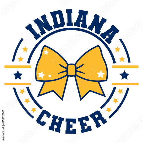 Indiana Cheer Logo Vector, Cheerleading Bow and Stars Sport Emblem Illustration
