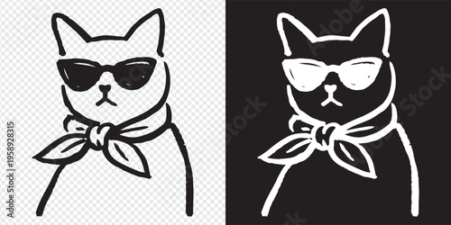 cool cat with sunglasses and bandana vector illustration
