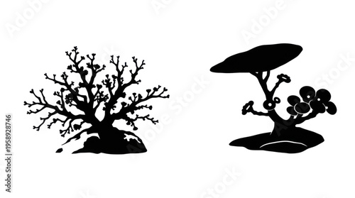Tree Stylized Black Silhouettes Illustrations Minimalist Organic Design Elements