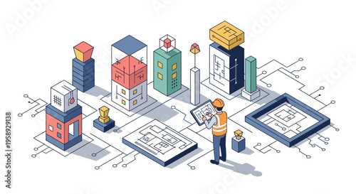 A pro builder uses a pad to see city building site plans for work now