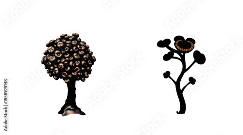 Abstract Botanical Art Featuring Two Stylized Organic Forms