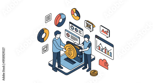 Men put gold coin in app for gain from data web tech and work fast