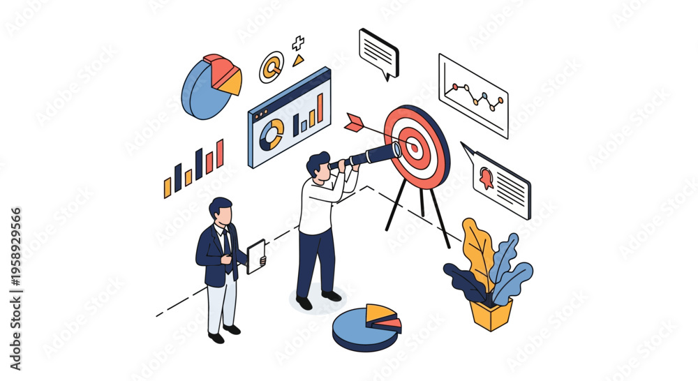Fototapeta premium Aim big plan well for work goal with team and data at office desk view