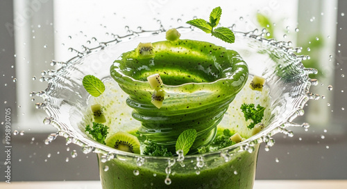 Nutritious kale and kiwi drink vortex for healthy lifestyle