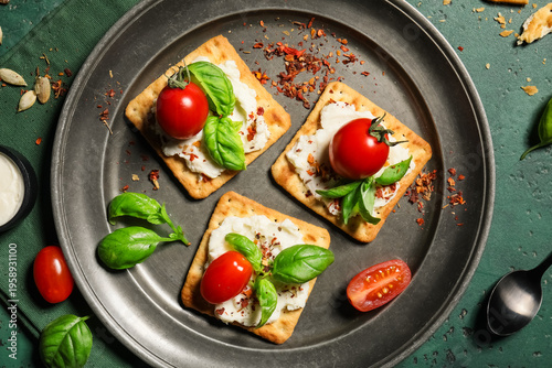 Tasty crackers with cheese,...