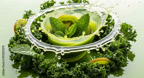 Kale and kiwi smoothie swirl on transparent background