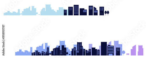 シンプルな街並みのシルエットのフレームイラスト　背景イラスト