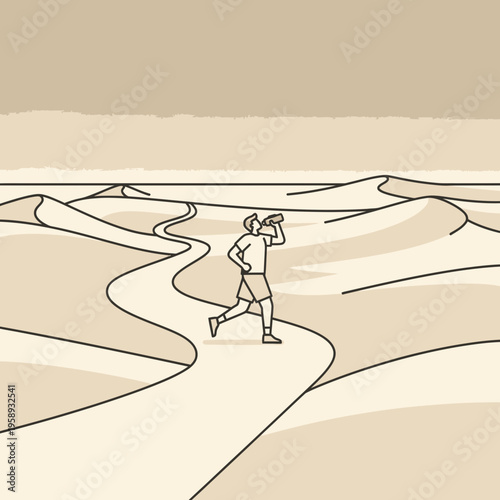 Desert Runner Hydrating Amidst Sandy Dunes Adventure