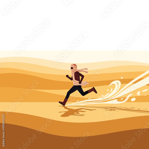 Desert Runner In Motion Across Sand Dunes