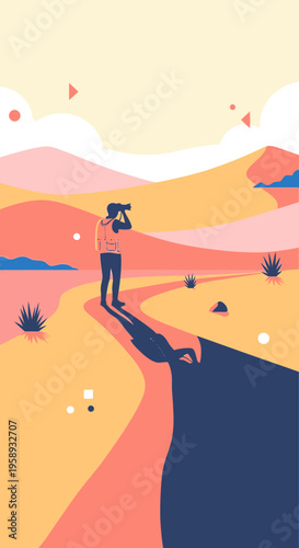 Desert Wanderer Capturing Scenic Views With Binoculars