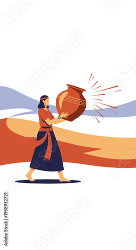 Desert Woman Carrying Water Pot Ancient Traditions Sustenance Source