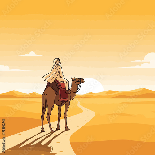 Desert Wanderer Navigating Sandy Trails Under Vast Open Sky