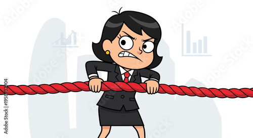 Determined Businesswoman Engaged In Intense Rope Tug Of War Struggle