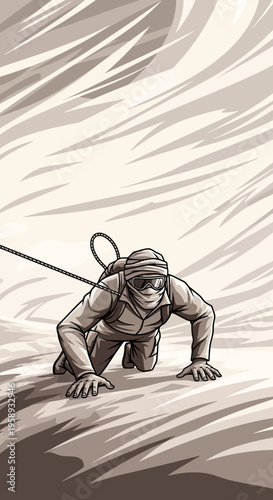 Determined Climber Navigates Steep Terrain On Mountain Ascent