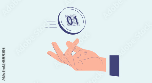 Digital Currency Concept Hand Showing Binary Code Coin