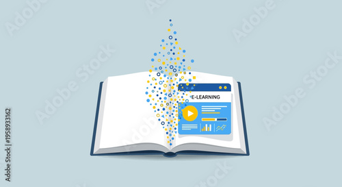 Digital Knowledge Emerging From Open Book Illustrating E-Learning Concepts