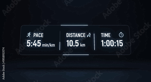 Digital Display Of Running Pace Distance And Time Tracking In Dark Mode