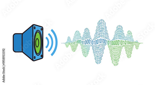 Digital Sound Waves Emanating From Speaker Representing Audio Data Stream