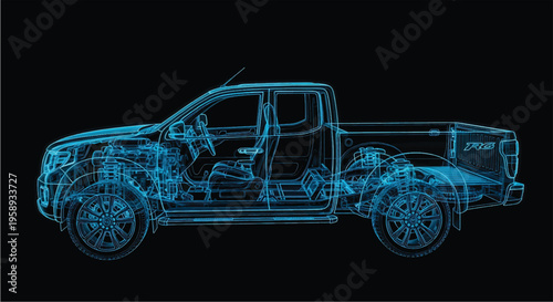 Pickup Truck Blueprint – Automotive Engineering CAD Technical Drawing