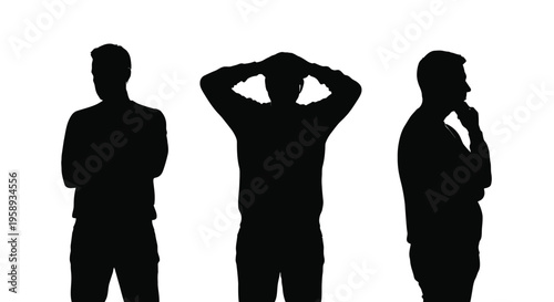 Silhouette collection depicting a man expressing doubt confusion frustration and deep thought