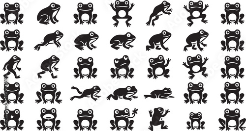 25 Cute Frog Silhouette Icons - Jumping Amphibian Vector Collection.