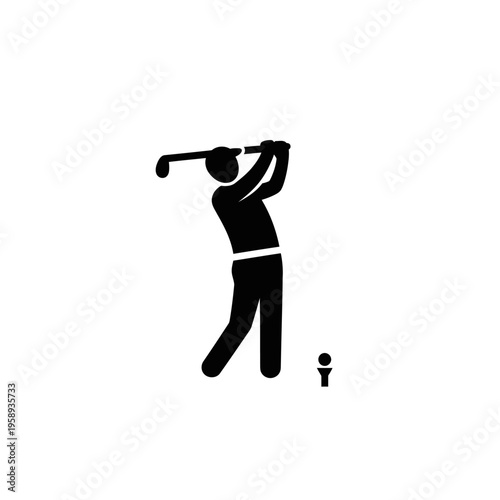 Silhouette of a Golfer Swings Golf Club on White Background for Sports and Recreation