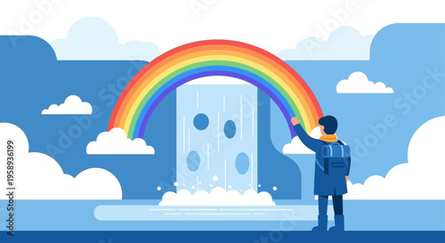 Discovering Horizons With Rainbow Waterfall And Lone Explorer