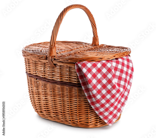 Wicker picnic basket with c...