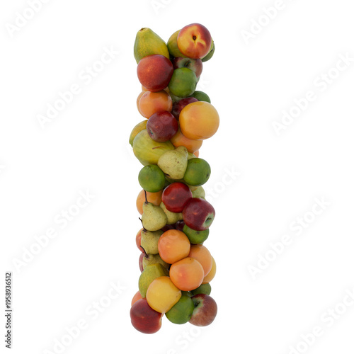 Φωτογραφία letter F made of fruit arrangement, arial font, isolated on transparent backgrou